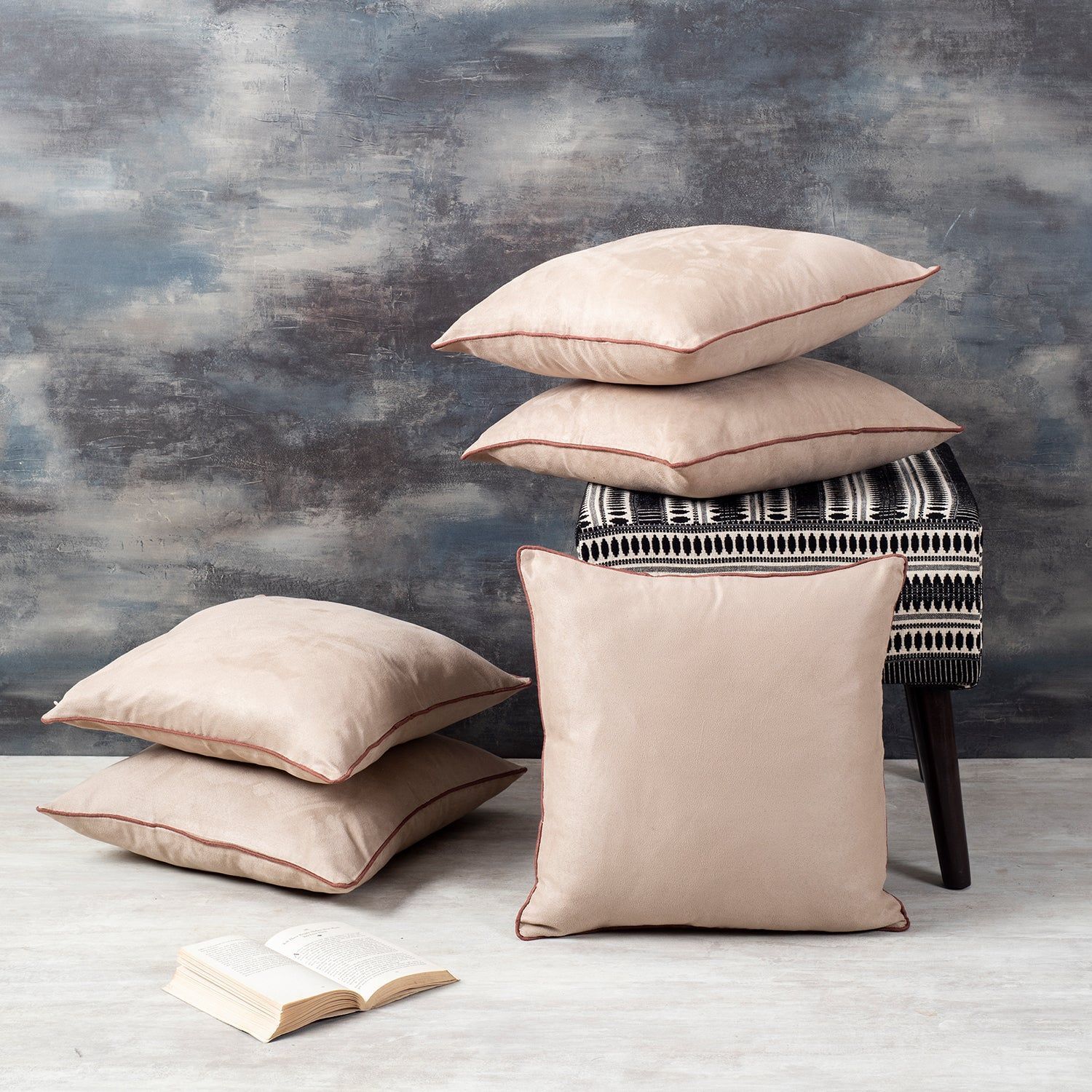 Lush Velvet Cushion Cover Beige 12 X 12 Inches Set of 5