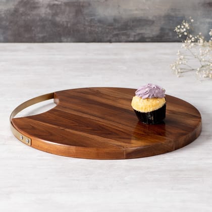 Inseparables Teak Wood Serving Platter Gold