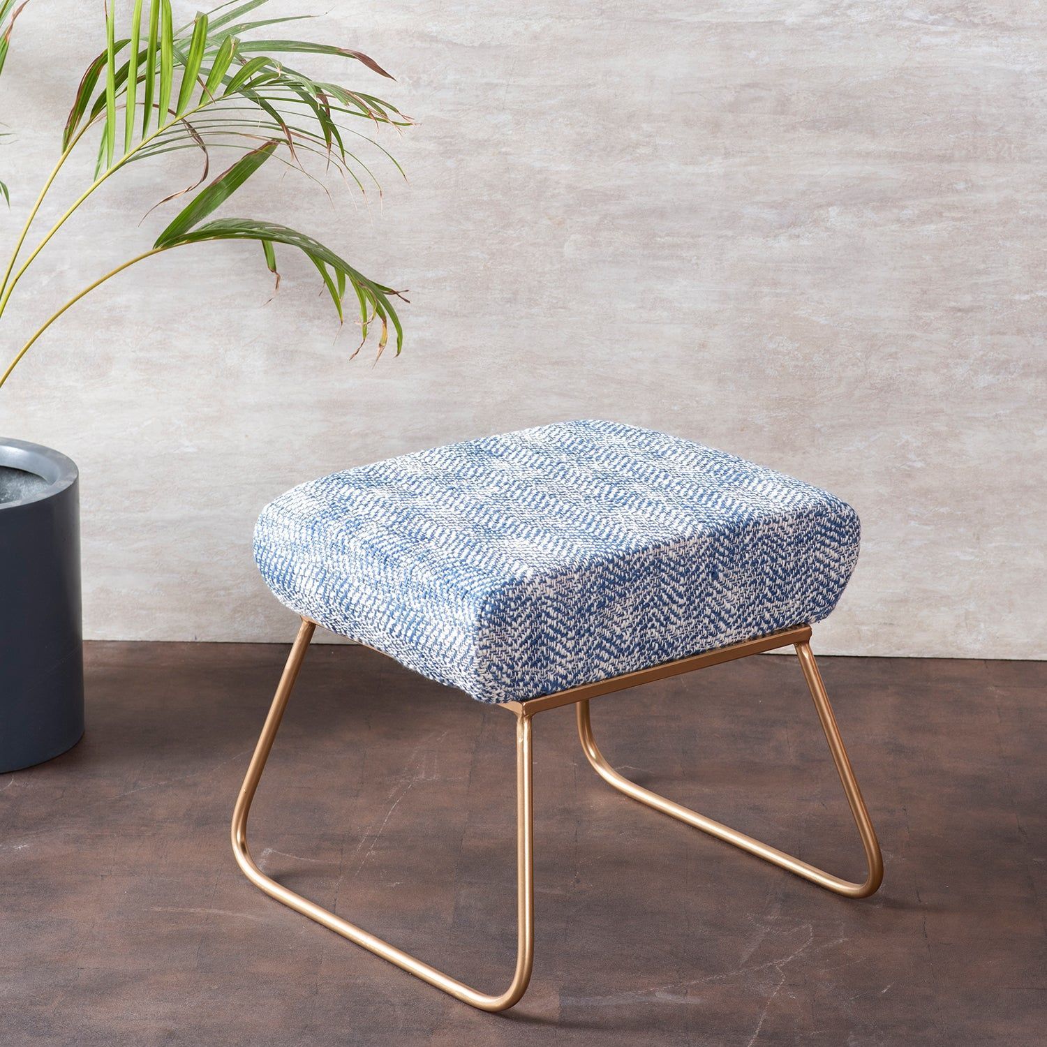 Slub Jacquard Metallic Stool in Blue Color