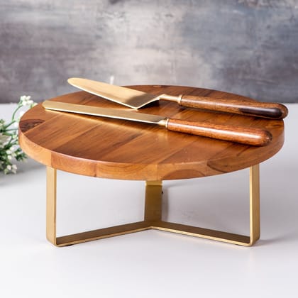 The Teak Wood Cake Stand &  Wooden Server Set