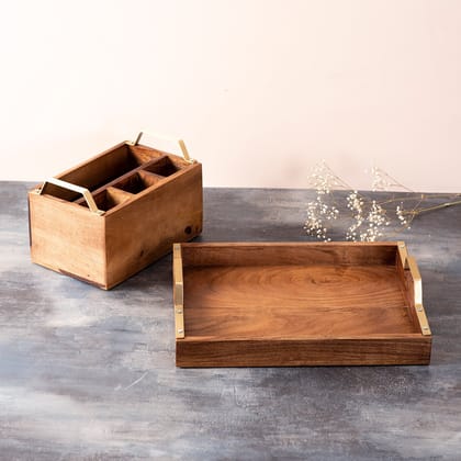 Teak Wood Spoon Stand & Tray