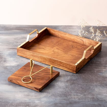 Teak Wood Cake Stand & Napkin Holder