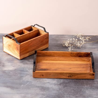 Buy Acacia Wood Spoon Stand with Serving Tray Online