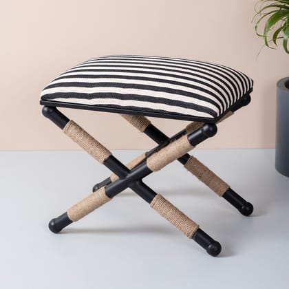 Zebra Fabric Jute Metallic Stool in Black & White Color