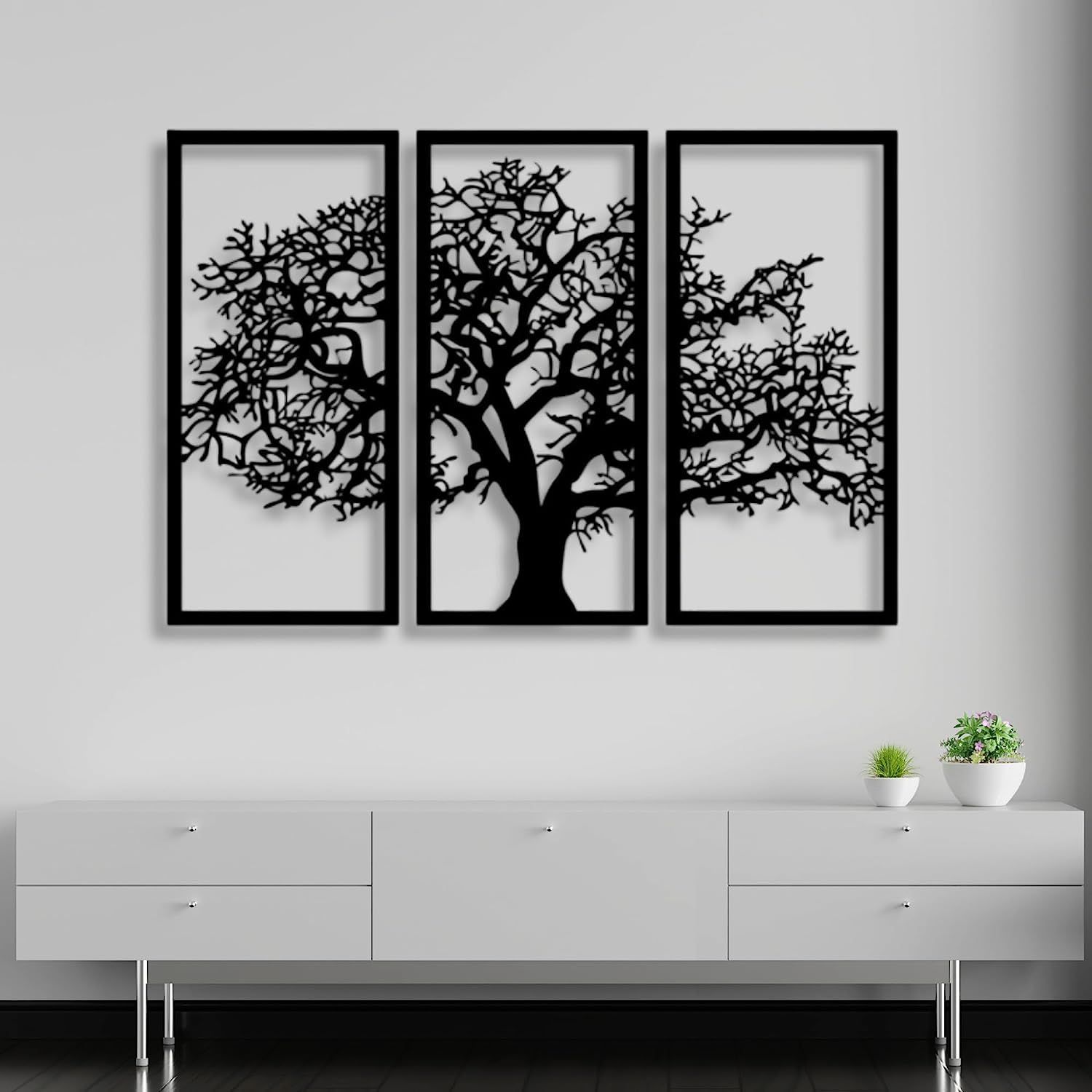 Wooden 3 Pieces Tree Wall Art Panel Frame