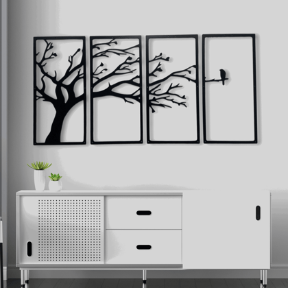 Wooden 3D 4 Pieces Tree Wall Art Panel Frame