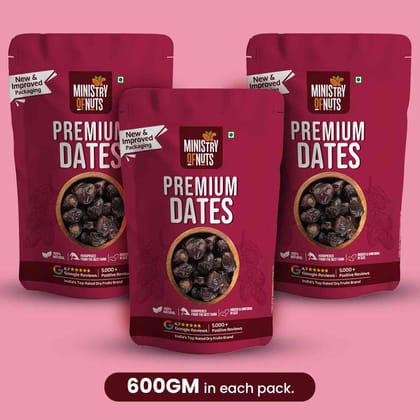Ministry Of Nuts Special Khenaizi Dates Premium Khajoor All Natural, Good Source Of Protein & Dietary Fibres, Zero Cholesterol & Trans Fat, No Sugar (Dates 600g)