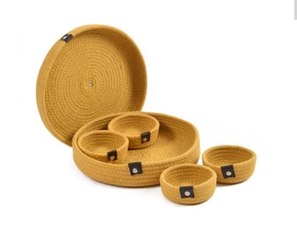 Jodhpur Rug's Mini Rope Storage Natural Handwoven Jute Shelf Round Dry Fruit Container Tray For Your Home & Kitchen