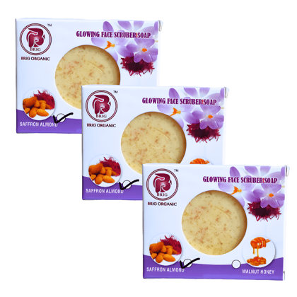 BRIG Saffron Almond Scrub Soap (3X100gm.) Bathing Bar |Goat Milk | Glowing Skin |Men Women Brightening, Refreshing |Face, Body, |Handmade Combo Pack | For All Skin