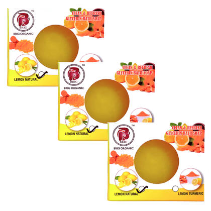 BRIG Lemon Natural Soap (3X100gm.) Natural Bar | Glycerin Milk | Moisturization | Men Women Brightening, Refreshing | Face, Body | Combo Pack | For All Skin