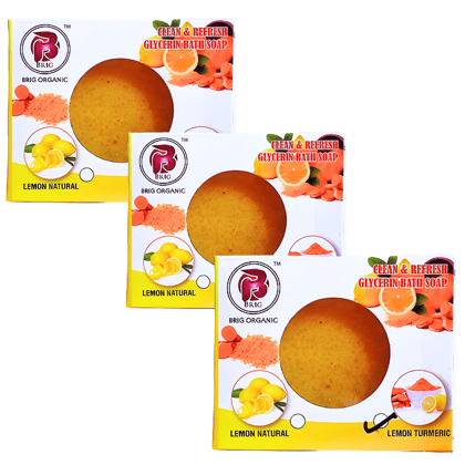 BRIG Lemon Turmeric Soap (3X100gm.) Natural Bar |Glycerin Milk | Moisturization | Men Women Brightening, Refreshing | Face, Body | Combo Pack | All Skin