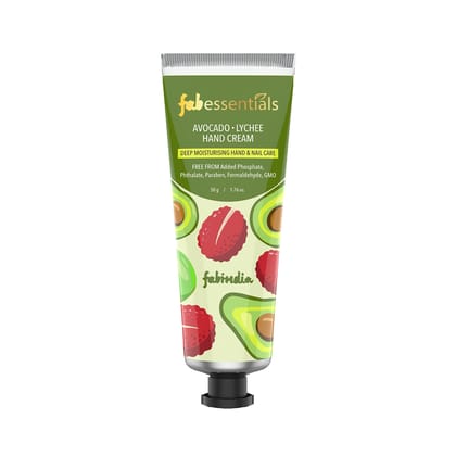 Fabessentials Avacado Lychee Hand Cream | with the Goodness of Vitamin E | Deep Moisturising Hand & Nail Care | Moisturises & makes Hands Soft & Supple - 50 gm