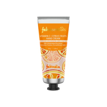 Fabessentials Vitamin C Citrus Fruits Hand  Cream | with Jojoba Seed Oil, Shea Butter, Aloe Vera Juice & Vitamin E | For Brightening, Moisturising & Nourishing Hand & Nails - 30 gm