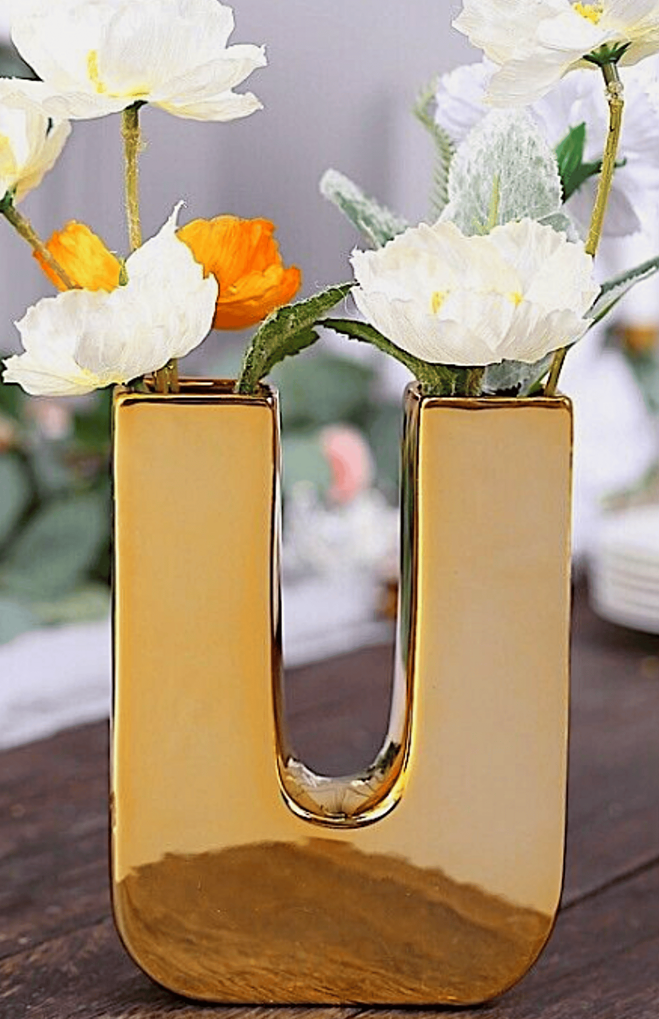 Exotica Livings Brass Vases U Symbol Flower Vases Table Centerpiece Party Events Decorations Decor, Modern Decorative Vase Centerpiece for Wedding Dinner Table Party Living Room Office Bedroom, Housewarming Gift