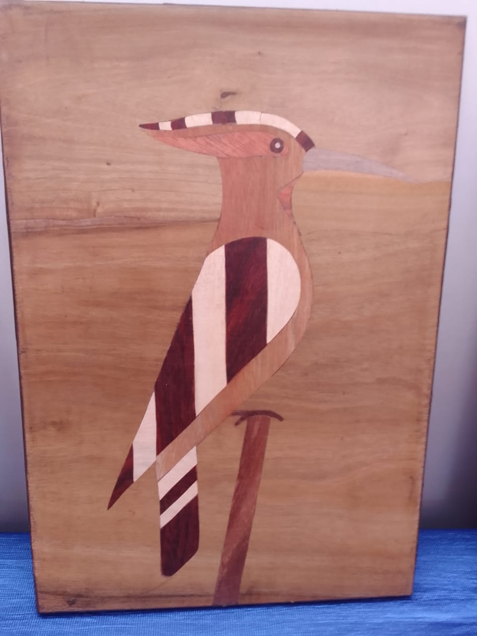 Portrait of Woodpecker made in Wood Inlay