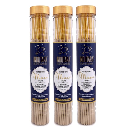 Indutara Premium Refreshing Moondrops Agarbatti - Made from natural wood, Charcoal free, no artificial colors - Pack of 3