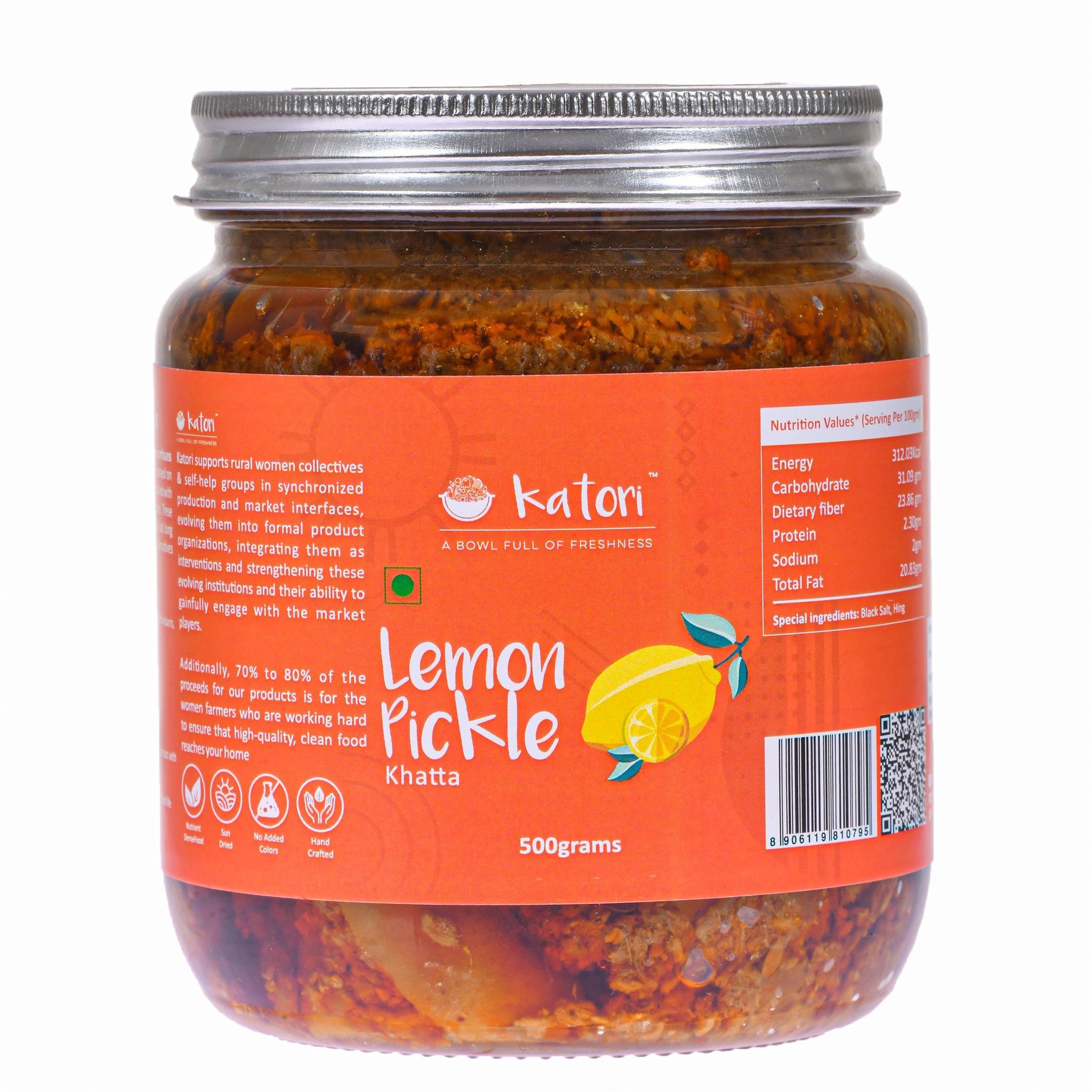 Katori Handcrafted Lemon (Non Sweet) Pickle | Glass Jars | 500gm