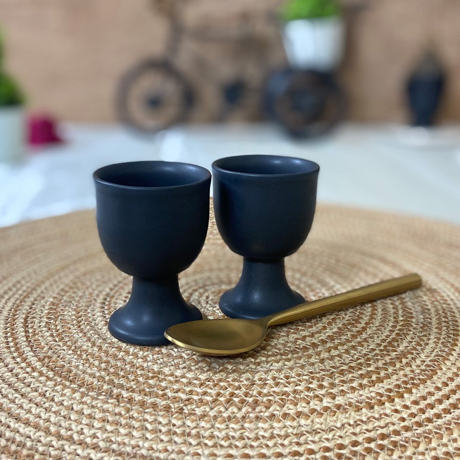 Ceramic Dining Matte Black Egg Ceramic Cup Holders Set of 2