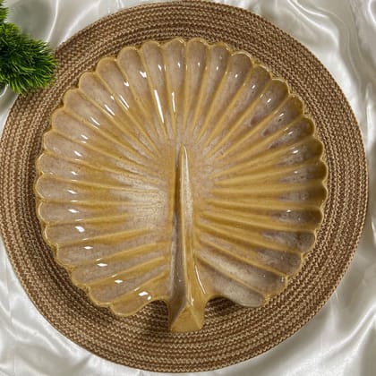 Ceramic Dining Brown Handcrafted & Glazed Round Peacock Ceramic 12 Inches Serving Platter
