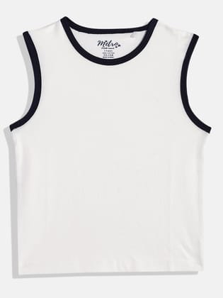 Boys White And Navy Blue Vest T Shirt