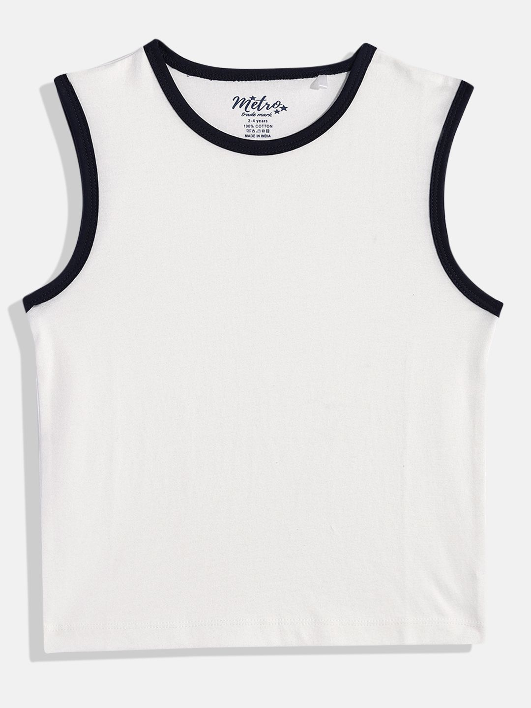 Boys White And Navy Blue Vest T Shirt