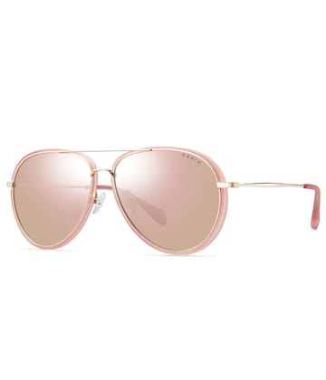 PARIM Polarized & UV Protected Women's Oversized Aviator Sunglasses, Frame: Rose Gold, Lenses: Polarised Mirrored Pink