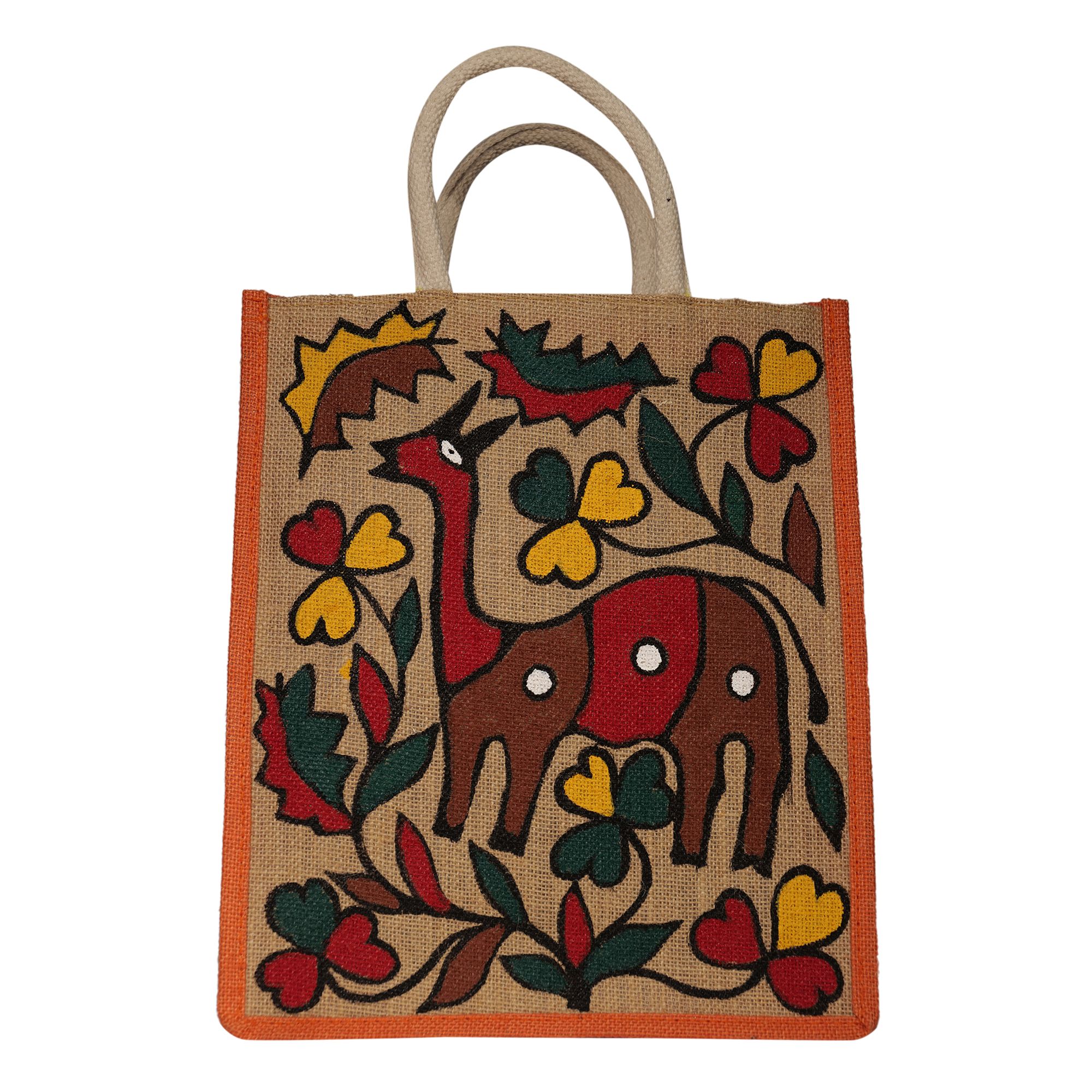 Jharcraft Jute Bag with Sohrai painting (BG00694)