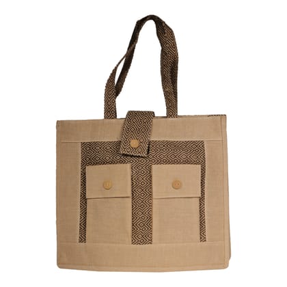 Jharcraft JUTE Shopping Bag With Front Pocket(BG00632)