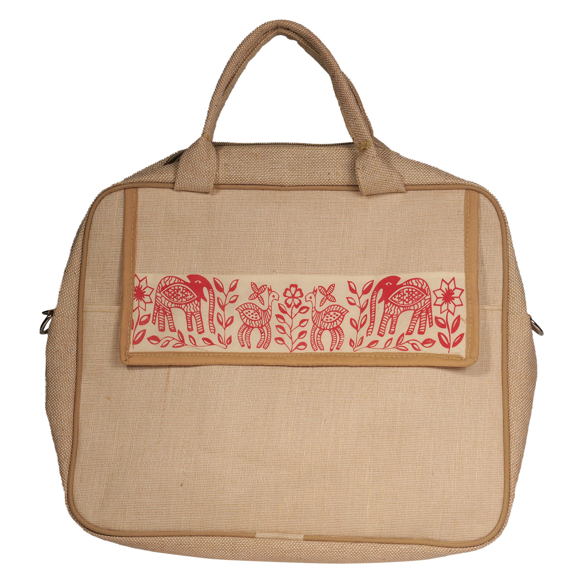 Jharcraft Jute Laptop Bag With Print (BG00664)