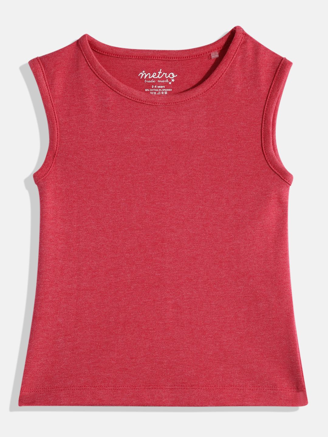 Girls Light Red Pure Cotton Solid Vest T Shirt