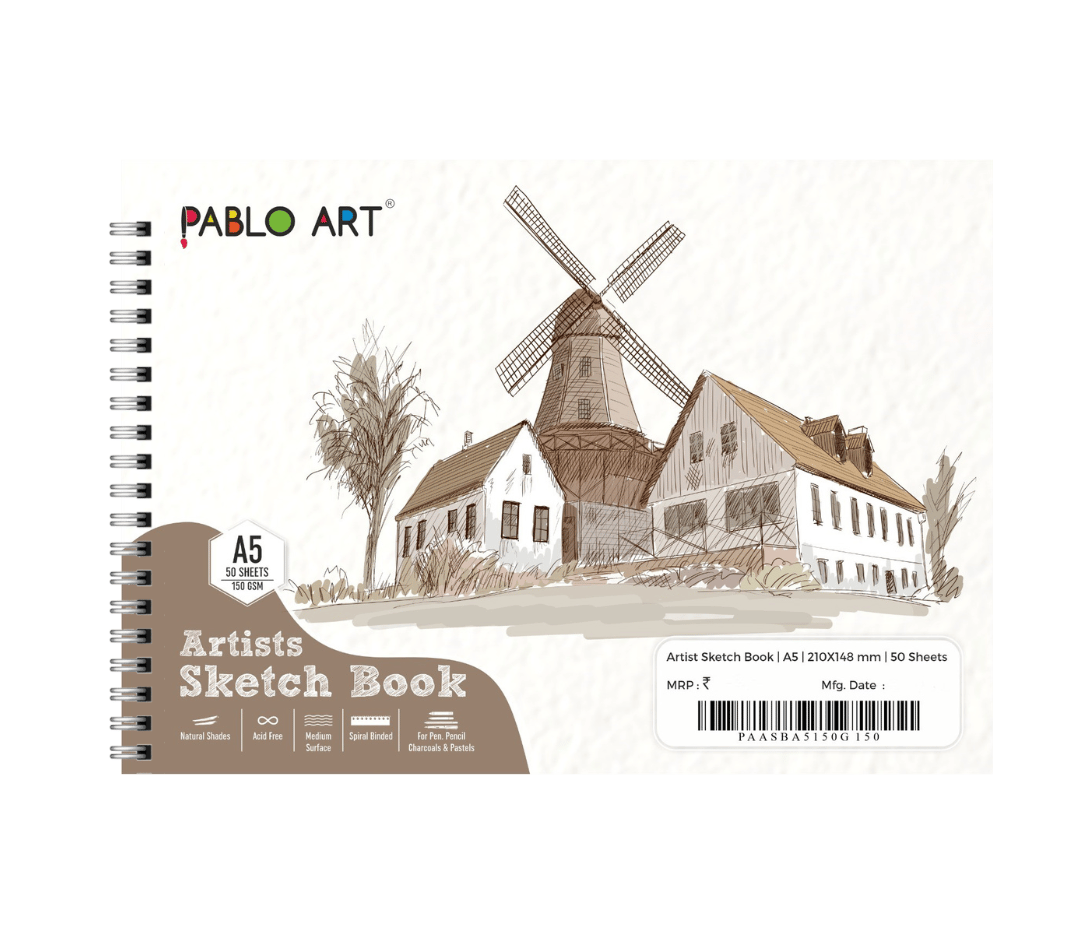 PABLO ART A5 Artist Sketch Book For Pen pencil,charcoal. Sketch Pad (50 Sheets)