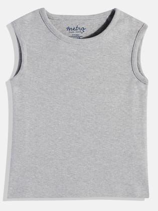 Girls Grey Mealange Pure Cotton Solid Vest T Shirt