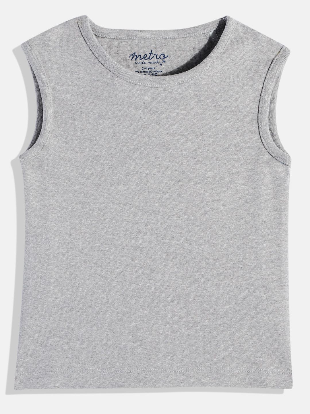 Girls Grey Mealange Pure Cotton Solid Vest T Shirt