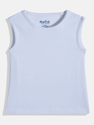 Girls White Pure Cotton Solid Vest T Shirt