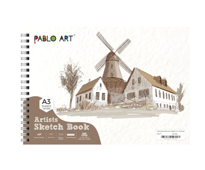 PABLO ART A3 Artist Sketch Book For Pen pencil,charcoal. Sketch Pad (50 Sheets)