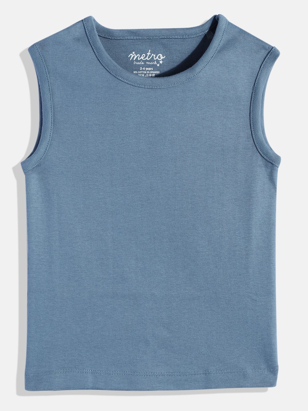 Girls Blue Heather Pure Cotton Solid Vest T Shirt