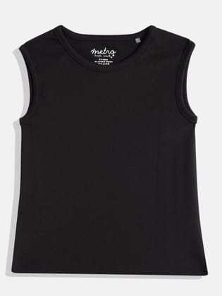 Girls Black Pure Cotton Solid Vest T Shirt