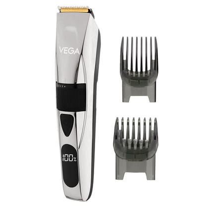 Vega P3 Trimmer Men with 160 Mins Runtime, Titanium Blades, Digital Display & 40 Length Settings, Silver, (VHTH-27)