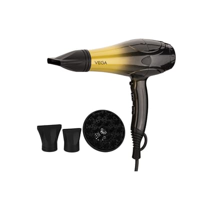 VEGA Super Pro 2400 Watts Professional Hair Dryer With Diffuser, 2 Detachable Nozzle & Travel Pouch (VHDP-04) Black