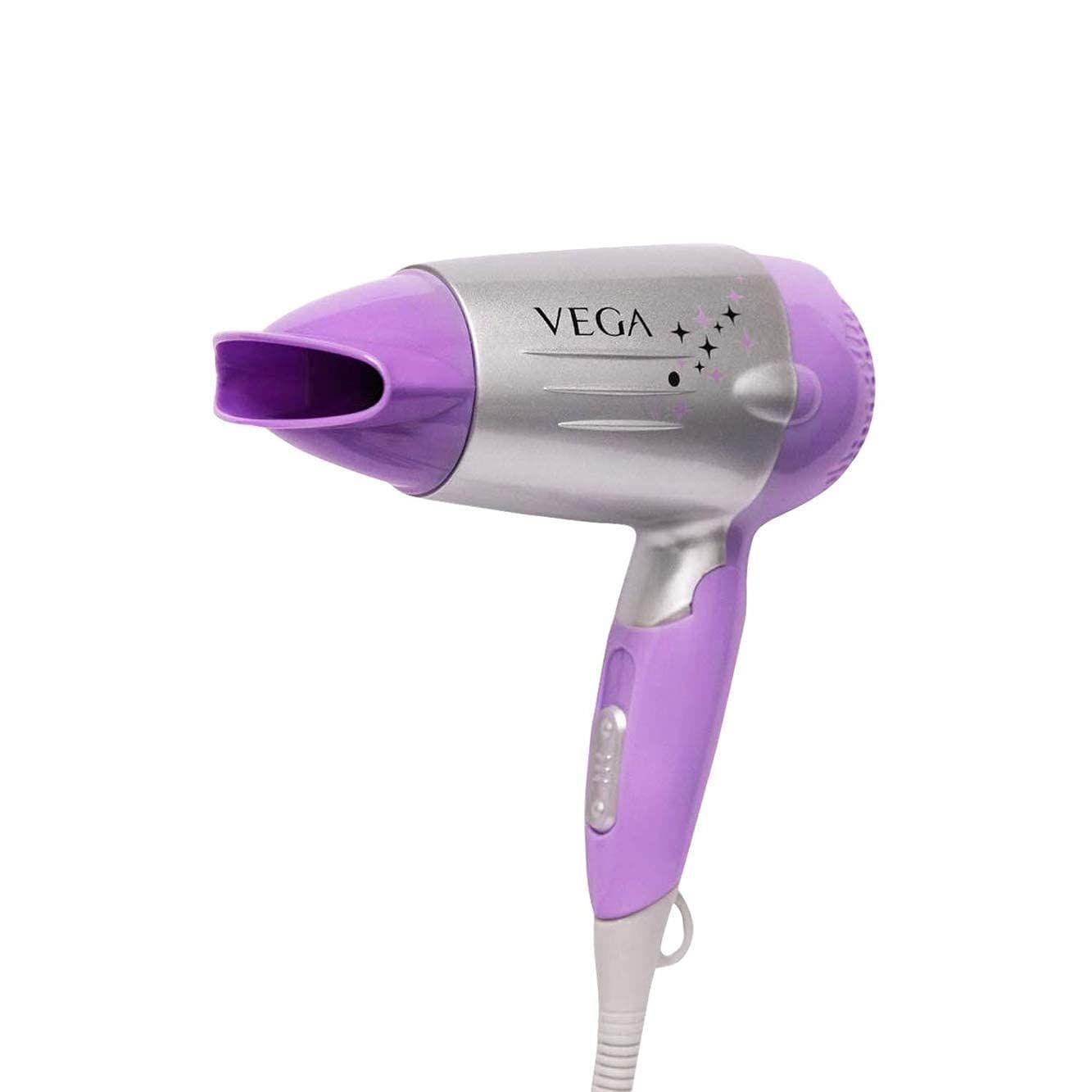 VEGA Galaxy 1100 Watts Foldable Hair Dryer With Heat & Cool Setting And Detachable Nozzle (VHDH-06), Color May Vary