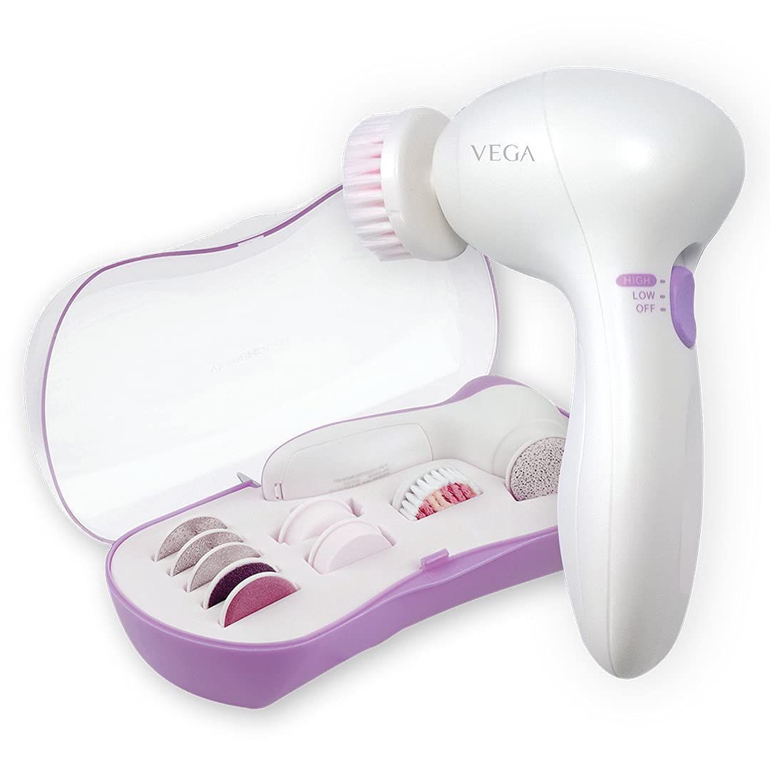VEGA Smart 9-in-1 Battery Powered Head To Toe Cleaning Set For Pedicure, Manicure And Skin & Body Massager, (VHCK-01), White