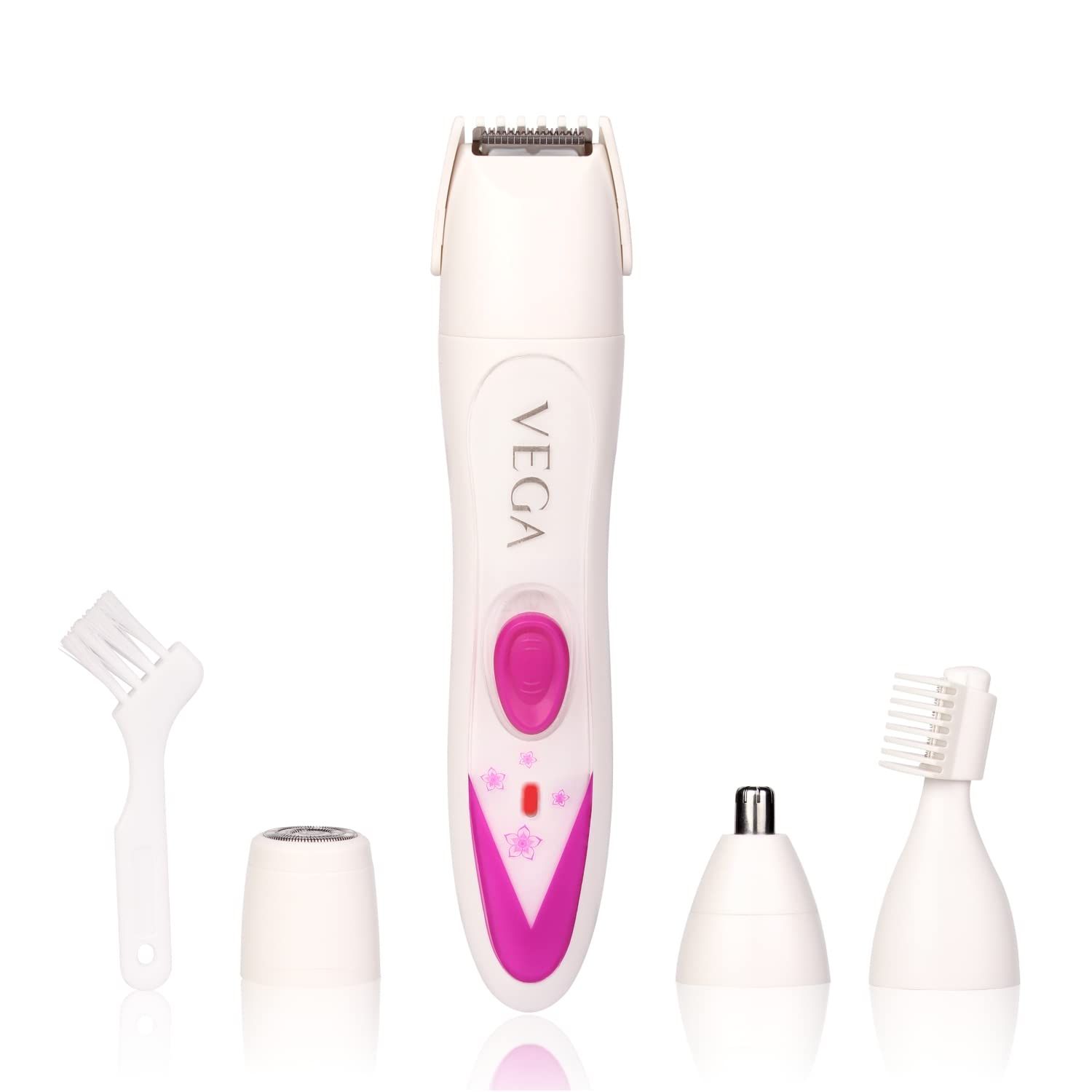 Vega Feather Touch 4-In-1 Trimmer for Women, Suitable for trimming Eyebrows, Nose, Face & Bikini Area (VHBT-03) White