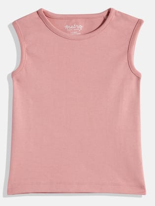 Girls Rose Tan Pure Cotton Solid Vest T Shirt