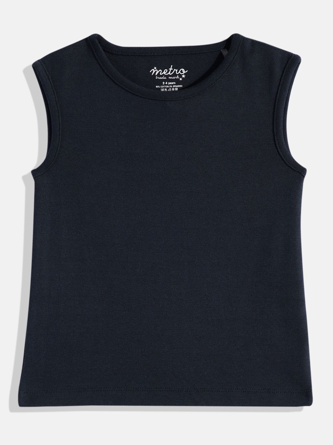 Girls Navy Pure Cotton Solid Vest T Shirt