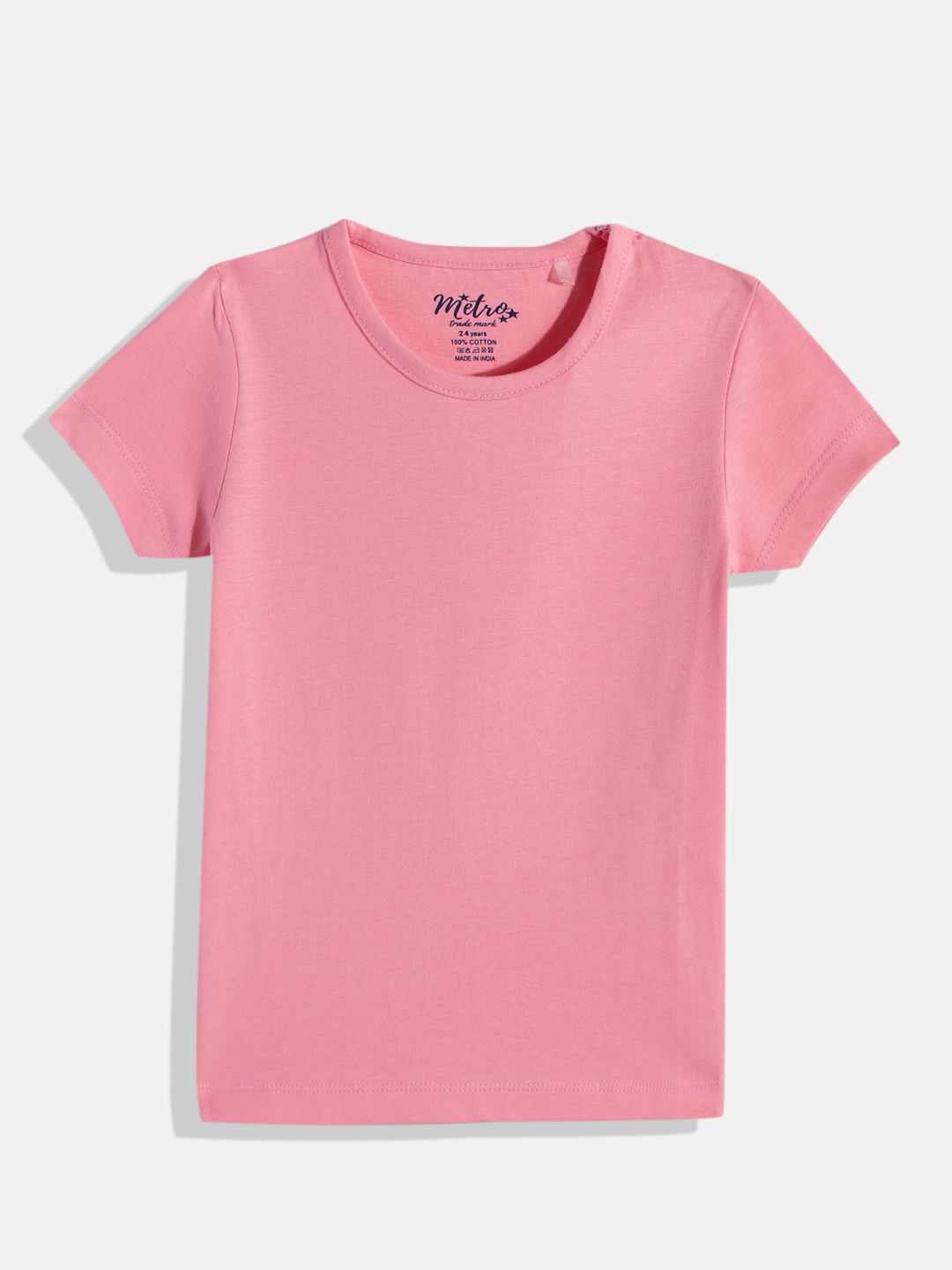 Girls Pink Crew Neck solid T- shirt