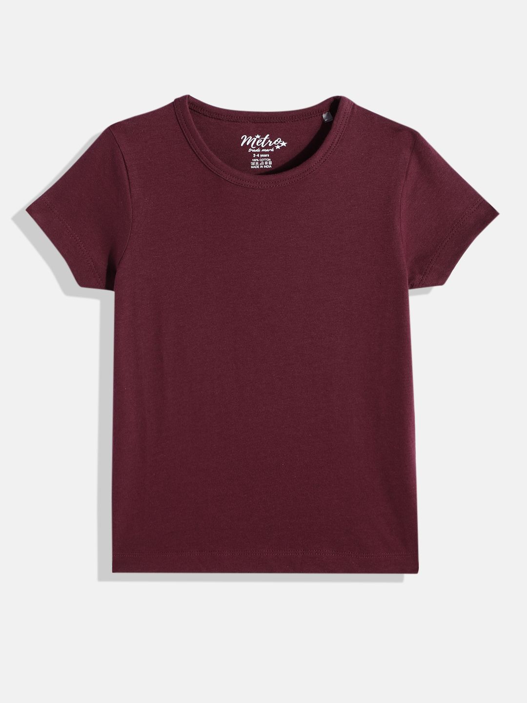 Girls Solid Wine Crew Neck T- shirt