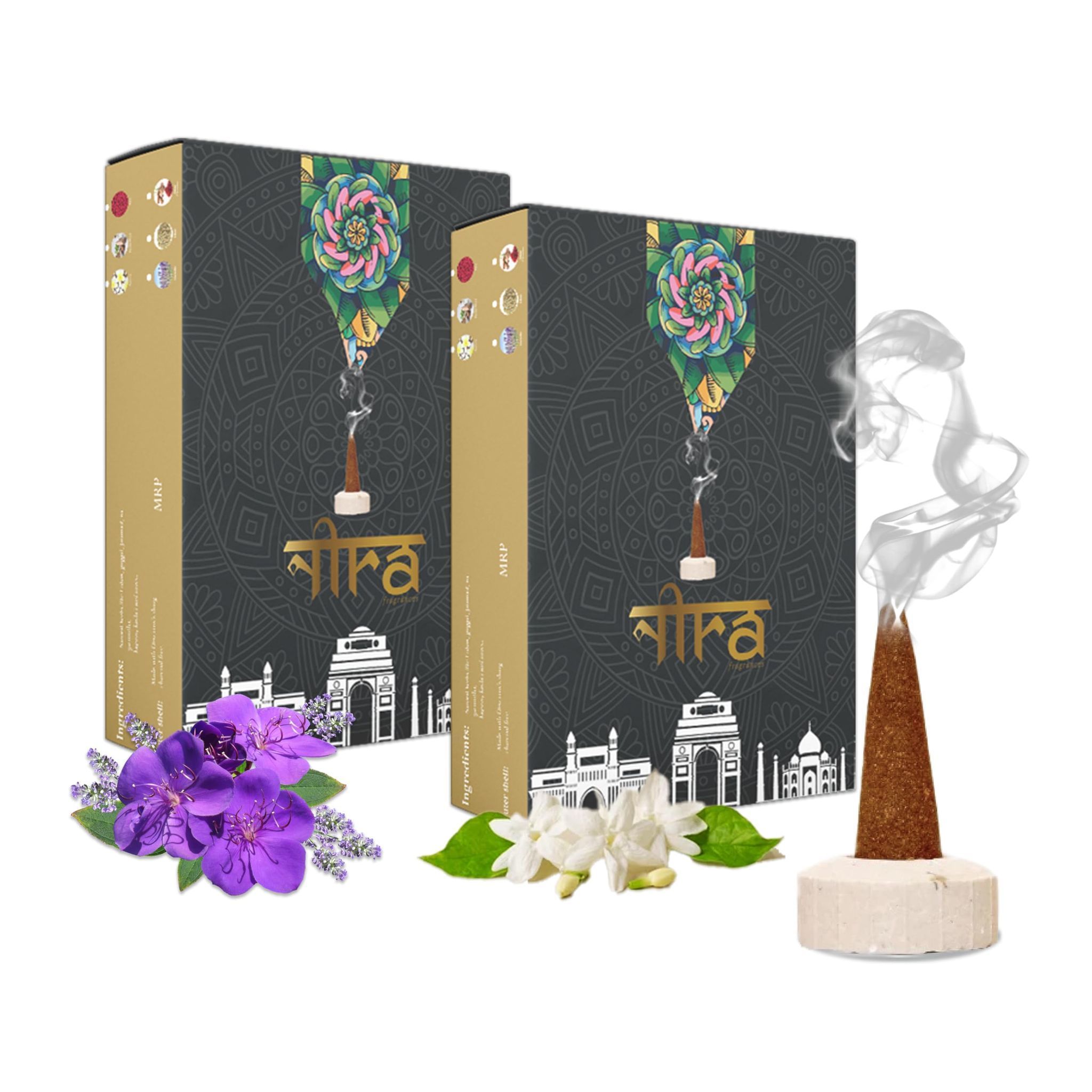 NIRA Fragrances Natural Dhoop Cone Comdo Hand-Rolled Charcoal Free Dhoop Cones for Pooja 100% Organic Pure Cow Dung Dhup Cones 100 Pcs