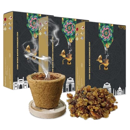 Nira Fragrances Pure Cow Dung Havan Cups Sambrani Cups | Desi Cow Dung Dhoop Cups for Pooja | Jatamansi Loban Guggal Pack of 3