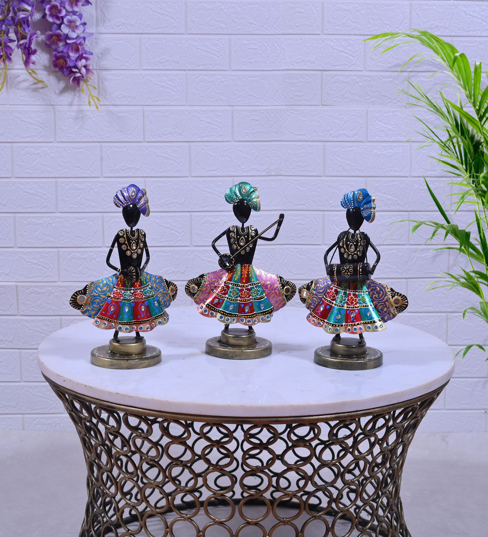 Indraj Premium Craft's Handmade Rajasthani Tribal Lady Musician Band (Set Of 3)