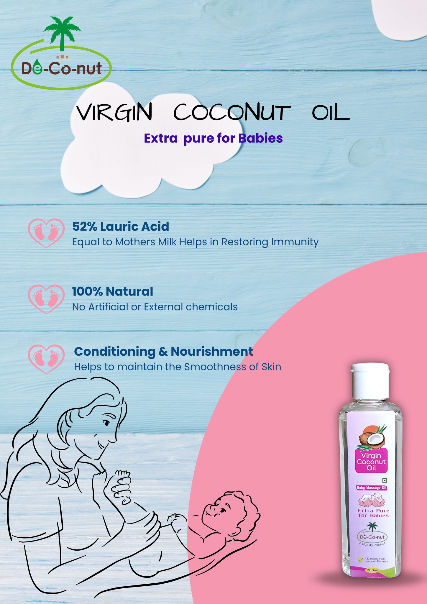 100% Pure Cold Pressed De-Co-Nut Baby Virgin Coconut Oil VCO(Extra Pure for Babies)